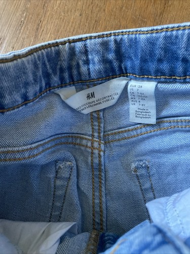 H&M Girls Relaxed Fit Adjustable Waist Tapered Leg Blue Denim Jeans Size 7 - Picture 2 of 6