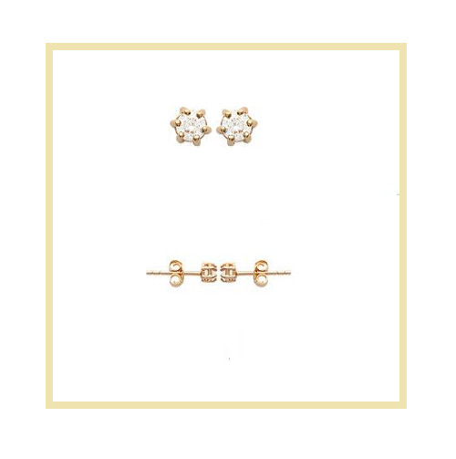 Boucles d'oreilles en plaqué or 750/1000 et zirconium rond brillant