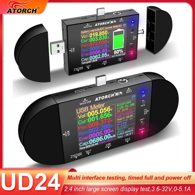 2.4''inch USB Tester Type-C Digital Voltmeter Ammeter Power Bank Voltage Detector