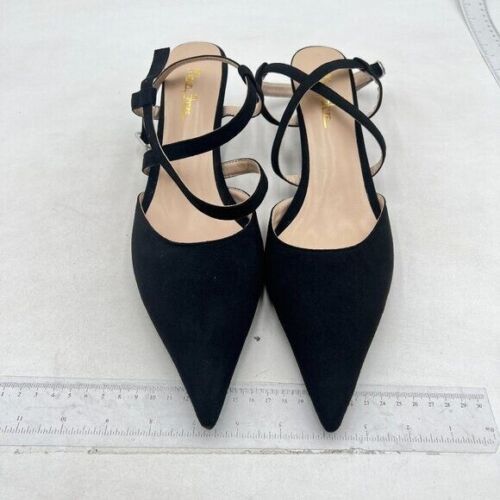 Milooey Black Pointed Toe Kitten Heel Sandals Elegant Cross Ankle Strap Shoes - Picture 3 of 8