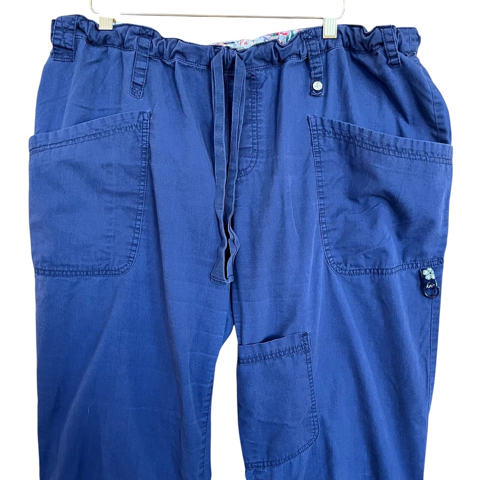 Koi Scrub Pants Womens 2X Blue Drawstring 6 Pocket Medical Dental Workwear - Image 4 of 4