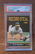 1991 Leaf Gold Rookies #BC26 Rickey Henderson PSA 8 Oakland Athletics (B)