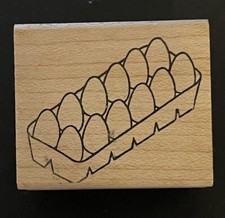 Egg Carton Dozen 12 Dairy Chicken Duck Eggs Farm Fresh Food Wood Rubber Stamp
