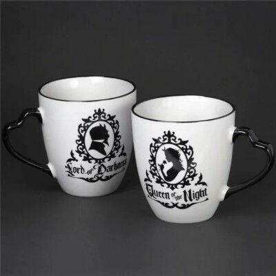 Alchemy Gothic Queen & Lord Mug Set of 2, Black & White, Romantic - 350 ml