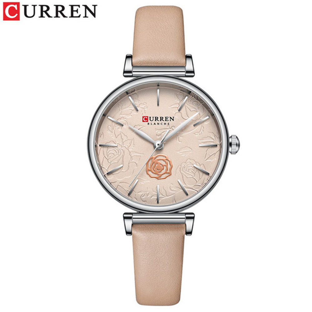 CURREN Women Watch Fashion Female Red Leather Wristwatch Girls Ladies