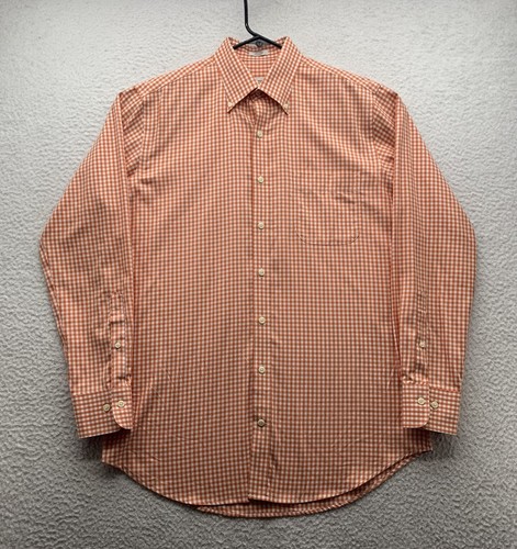 Peter Millar Nanoluxe Button Up Shirt Mens Medium Orange White Gingham Golf Prep - 第 1/10 張圖片
