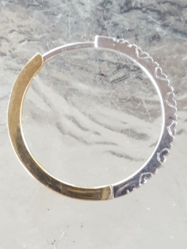 White Sapphire Labcreated Round Cut Hoop Earrings 10kt Solid Two Tone Gold - Picture 7 of 12