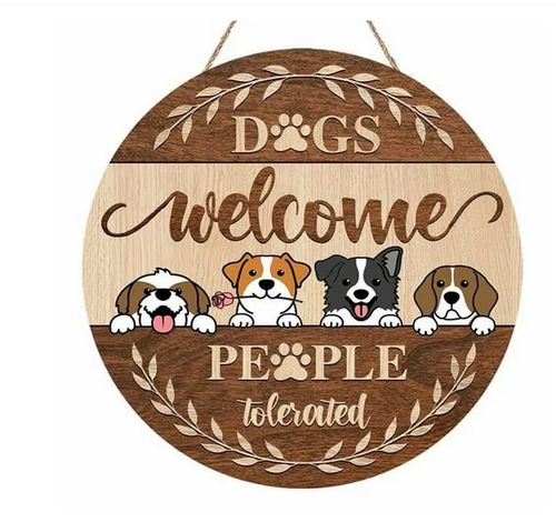 Funny Welcome Front Door Dog Pet Sign, Farmhouse Adorable Cartoon Dog Door Decor