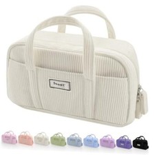 Large Pencil Case Pouch, Extra Big Pencil Bag with 5 Compartments, Pen Beige