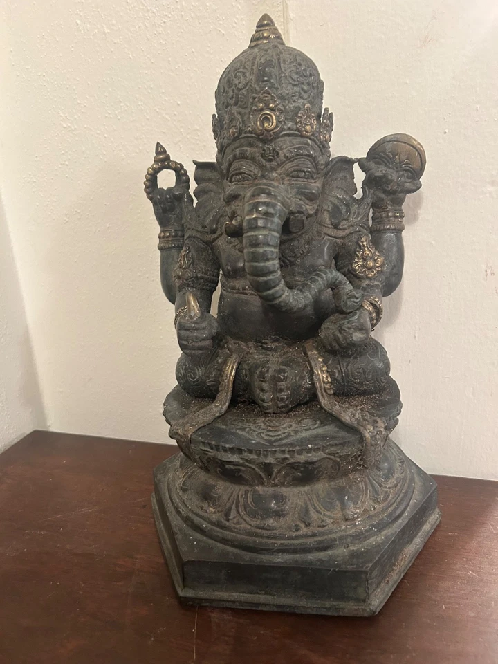 Antigua estatua india de bronce de Ganesha - Deidad elefante de pie de 26" Foto 2 de 4