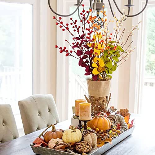 6 Pezzi Foglie di Eucalipto Autunno Steli di Bacche Artificiali 27''' Alti Picks Autunno  - Foto 6 di 6