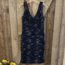 NWT Lauren Ralph Lauren Evening Navy Blue Sequined Ruched Cocktail Party Dress