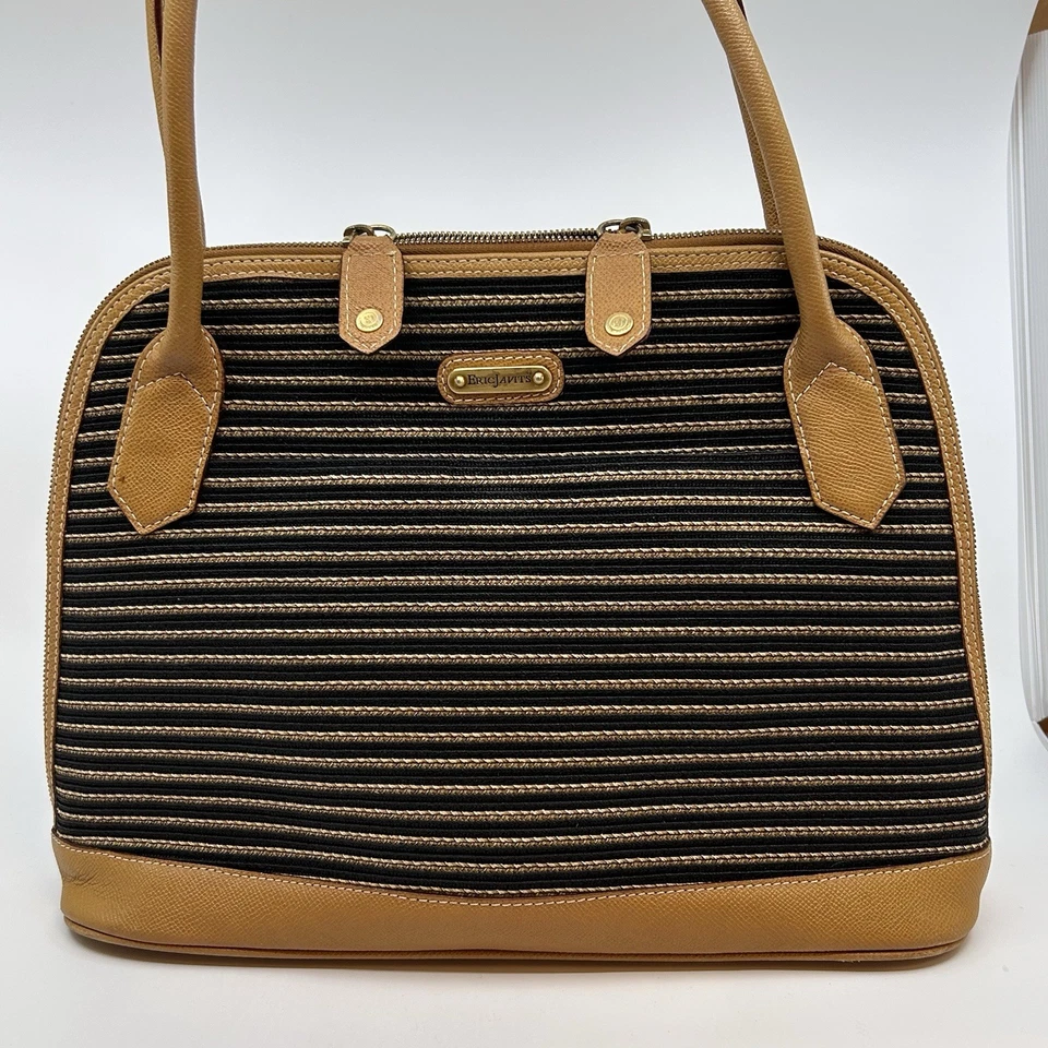 Bolso grande para mujer Eric Javits New York negro tostado cuero tejido acento Foto 2 de 4