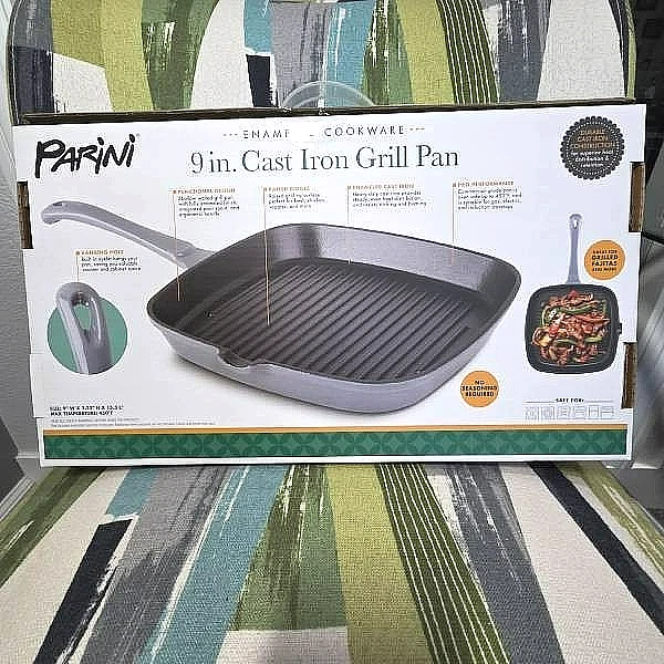 Parini Enameled Cookware 9 Inch Cast Iron Grill Pan Kitchen Essential