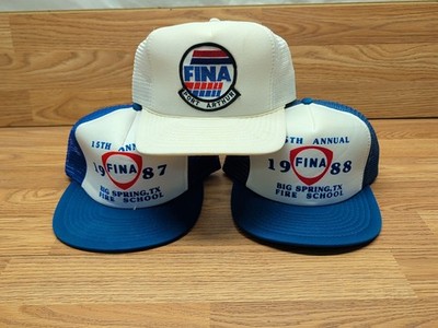 Vtg Fina Hats SnapBack  1990 Big Spring Texas Fire School Oil Gas Mesh L5