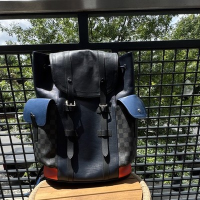 Louis Vuitton Christopher Damier Graphite Blue Large Buckle Backpack Men