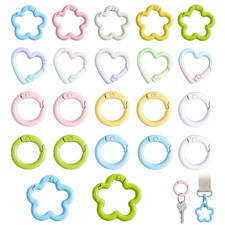 20 St&uuml;ck Karabinerhaken Set Bunt - Herz, Blumen & Runde, Karabiner Herz, DIY Bas