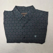 Ariat Shirt Mens XL Black Geometric Print Fitted Stretch Long Sleeve Button Down