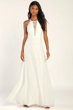 NEW Lulus Romantic Mood Lace Sleeveless Maxi Dress in White Small