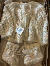 Vintage Handknit Crochet Unisex Baby Layette Sweater  Booties Unused