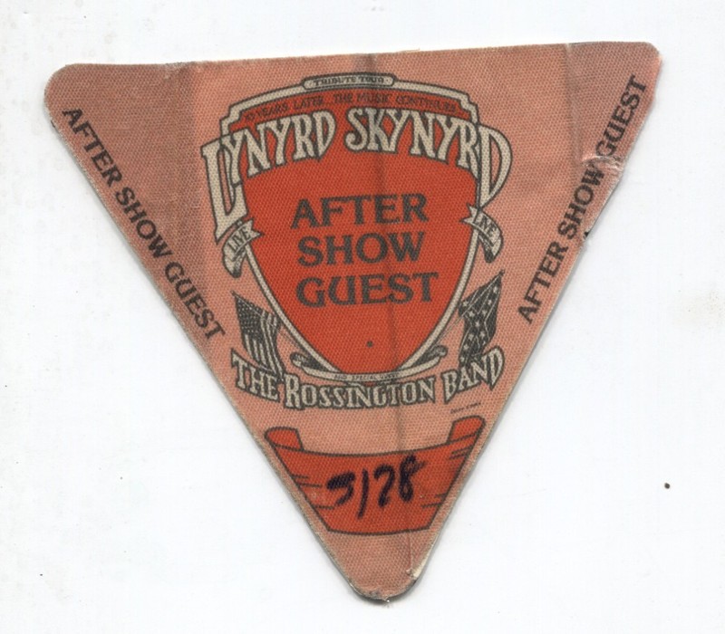 Lynard Skynyrd The Rossington Band After Show Guest Pass 5/28/1987