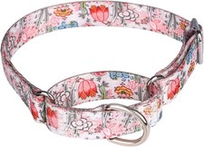 Martingale Dog Collar, Adjustable, Soft Dog Collar, Flower Pattern XL, White