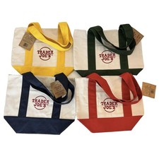 Trader Joe's Mini Canvas Tote Bag Set Of 4 RARE LIMITED In Hand New Authentic 