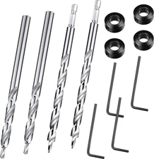 4 Pieces 3/8 Inch Pocket Hole Drill Bit with Depth Stop Collar 1/4 Hex Shank and