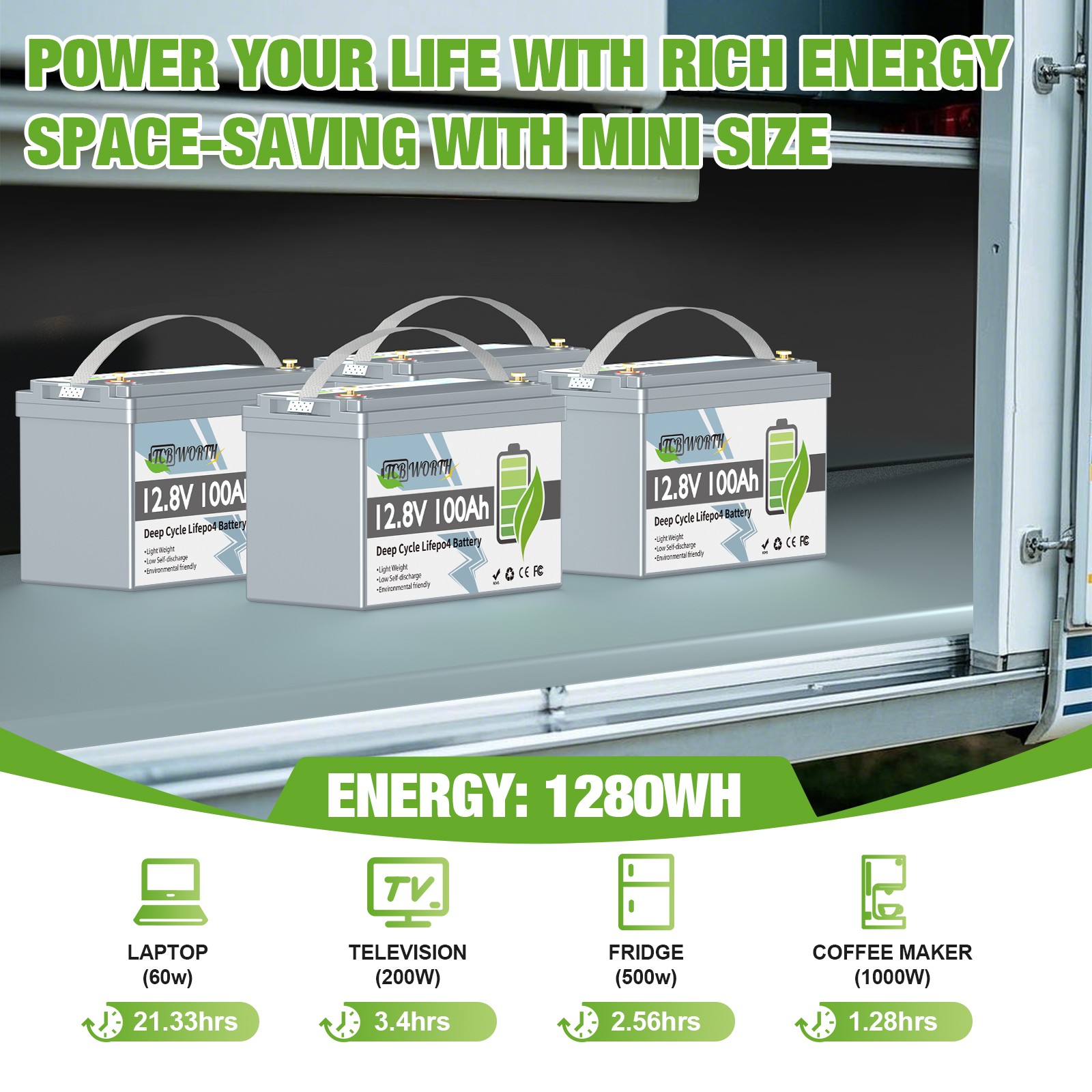 12V 100Ah LiFePO4 Lithium Battery Deep Cycles RV Marine Trolling Motors Off-grid