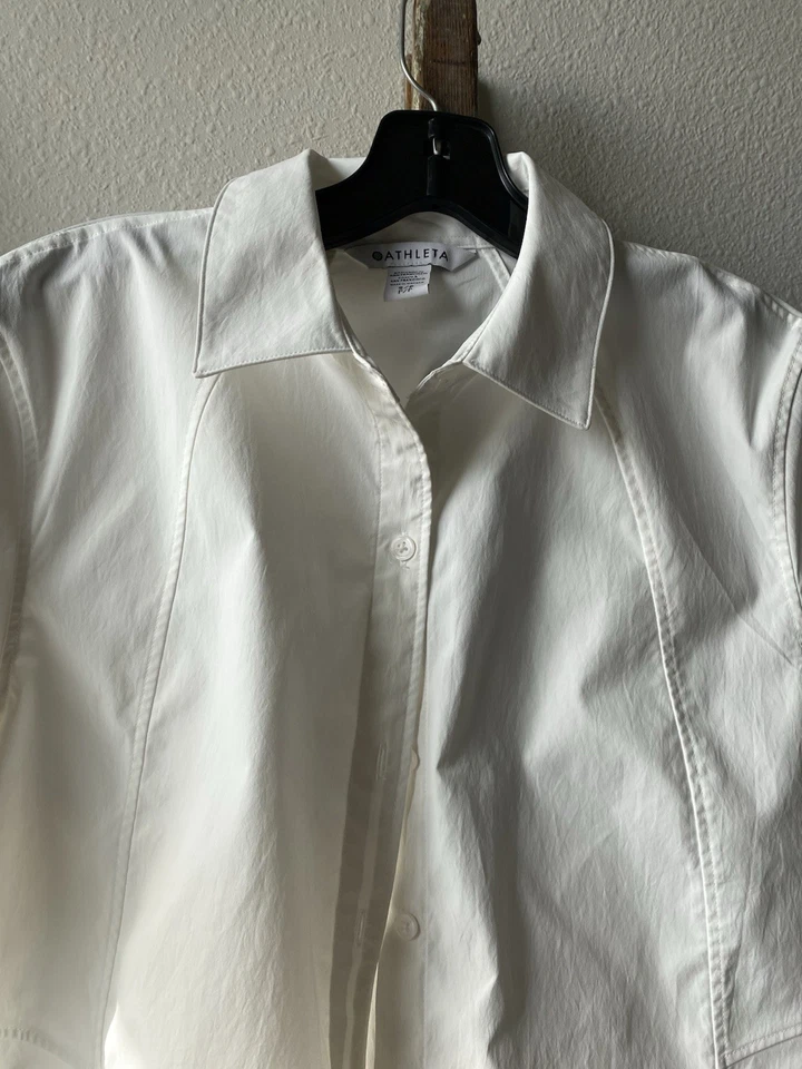Camisa de manga larga Athleta blanca con costuras crujientes con botones S Excelente Foto 3 de 4