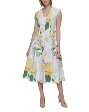 Karl Lagerfeld Women's Placed Floral V-Neck Midi Dress Size 14
