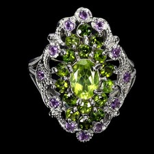 925 Sterling Silver Ring Oval Peridot 7x5mm Amethyst Gemstone Jewelry Size 9