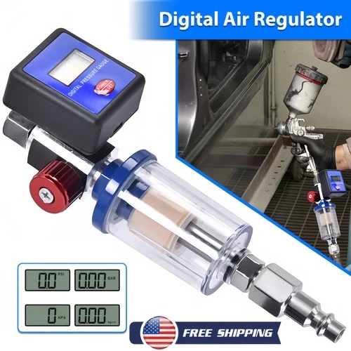 1/4" Air Flow Regulator Digital Pressure Gauge Filter Tools For Paint Spray Gun