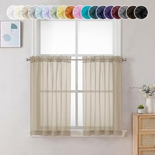 Sheer Tier Curtains 24 Inch Length, Small Window 42"W x 24"L Pack of 2 Taupe