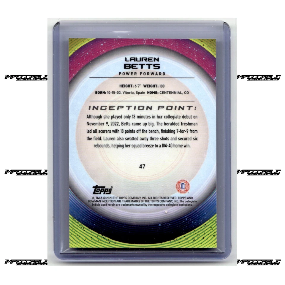 2022-23 Bowman U Inception - Black #47 Lauren Betts Rookie /10 - Image 2 of 2
