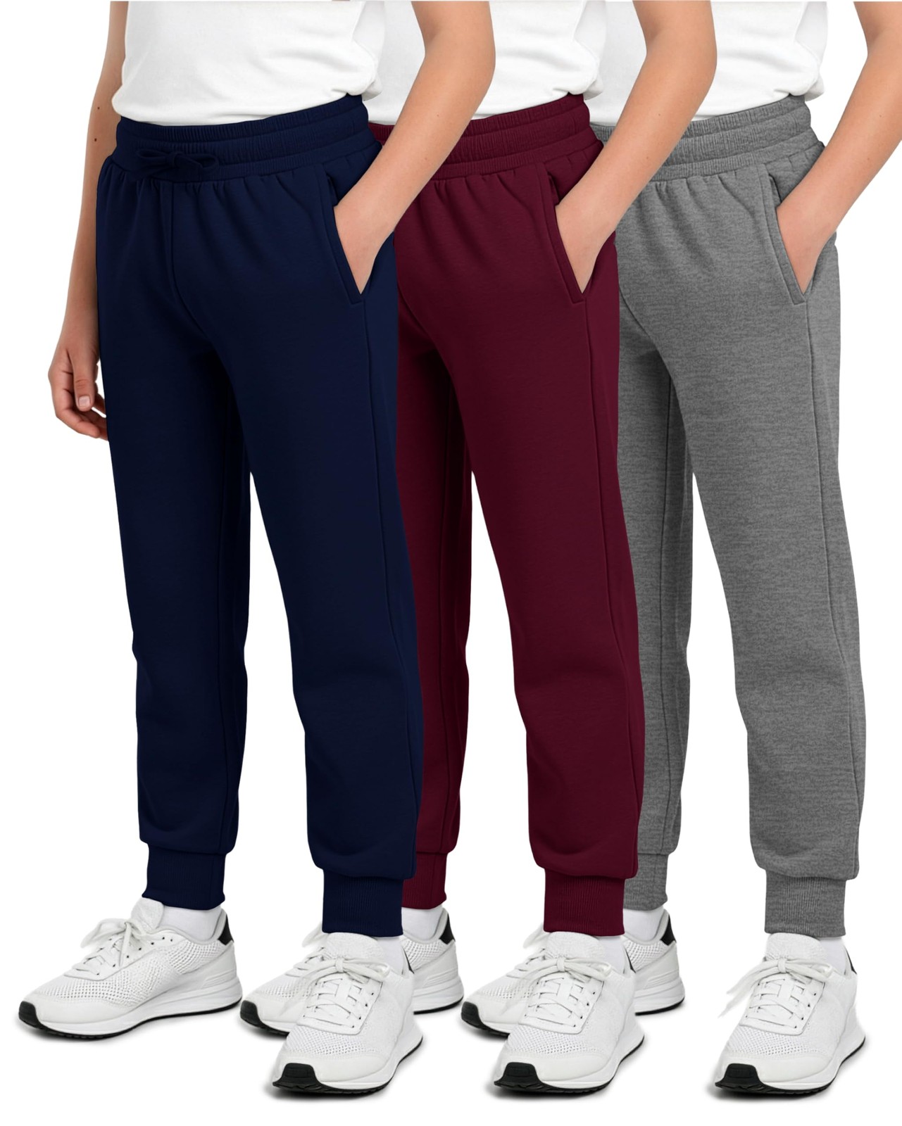 Real Essentials 3 Pack: Boys' Cotton Fleece Jogger Sweatpants - Active Athlet...
