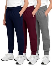 Real Essentials 3 Pack: Boys' Cotton Fleece Jogger Sweatpants - Active Athlet...