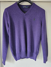 Polo Ralph Lauren Mens Medium V Neck 100 Merino Wool Purple Sweater