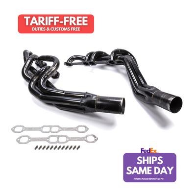 Schoenfeld 136V18, 2 Pack Black Steel Crossover Headers Chevy 18 Degree 1-3/4 - 