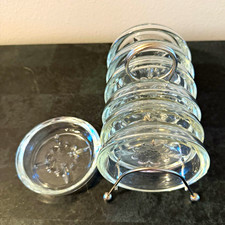 Vintage princess house Clear Glass Fleur de Lis coaster set of 7 w/ caddy