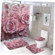 Pink Romantic Roses Shower Curtain 4 Piece Sets with Non-Slip Style-3