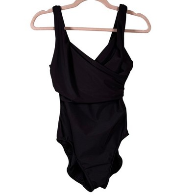 Miraclesuit Estilo Chocolate Brown Swimsuit 8 Surplice Wrap Slimming Minimalist