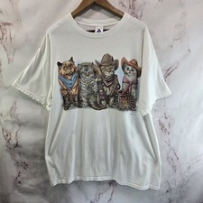 Vintage Cat T Shirt Mens Large Cowboy Western Front Back Print AOP Y2K
