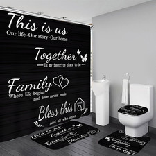 Family Shower Curtain Set Black Home Bathroom Set with Shower Curtain and Rugs a