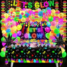 Neon Birthday Party Decoration Glow in The Dark Party Supplies Let's Glow Backdr