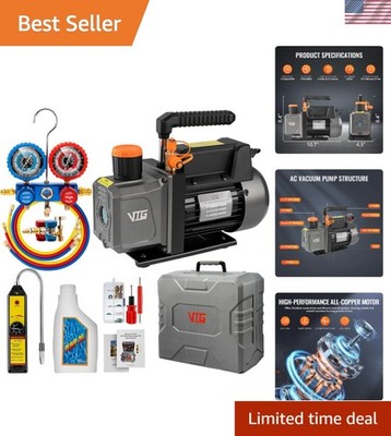 Compact 4.5 CFM Vacuum Pump & Manifold Gauge Set   Essential AC Repair Tools