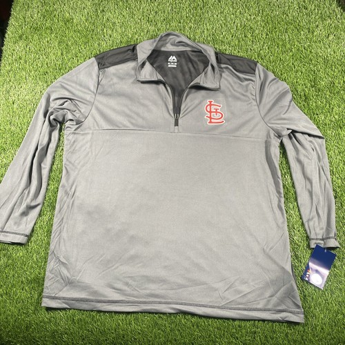 St Louis Cardinals Majestic Jacke Herren 2xl grau 1/4 Reißverschluss Sweatshirt Neu mit Etikett - Bild 4 von 20