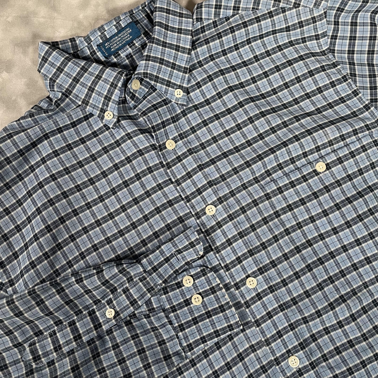 Towncraft Shirt Mens Medium Blue Plaid Wrinkle Free Button Down Long Sleeve
