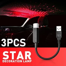 3Pcs USB Car Interior Roof LED Star Light Atmosphere Starry Sky Projector Lamp