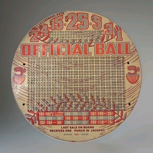 VTG OFFICIAL BALL Baseball Punchboard Unpunched 9.75"D 1950's New Old Stock MCM